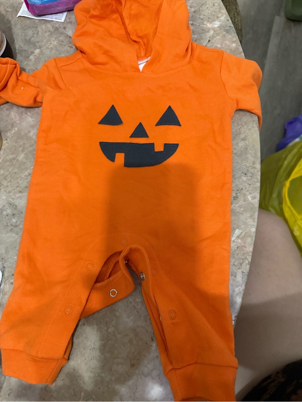 Orange Pumpkin Hooded Baby One-Piece